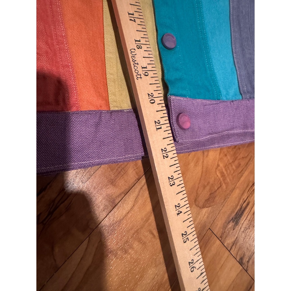 VTG Mokuyobi Rainbow Colorblock Denim Jacket Made in USA Dopamine Dressing XXS - Picture 9 of 16